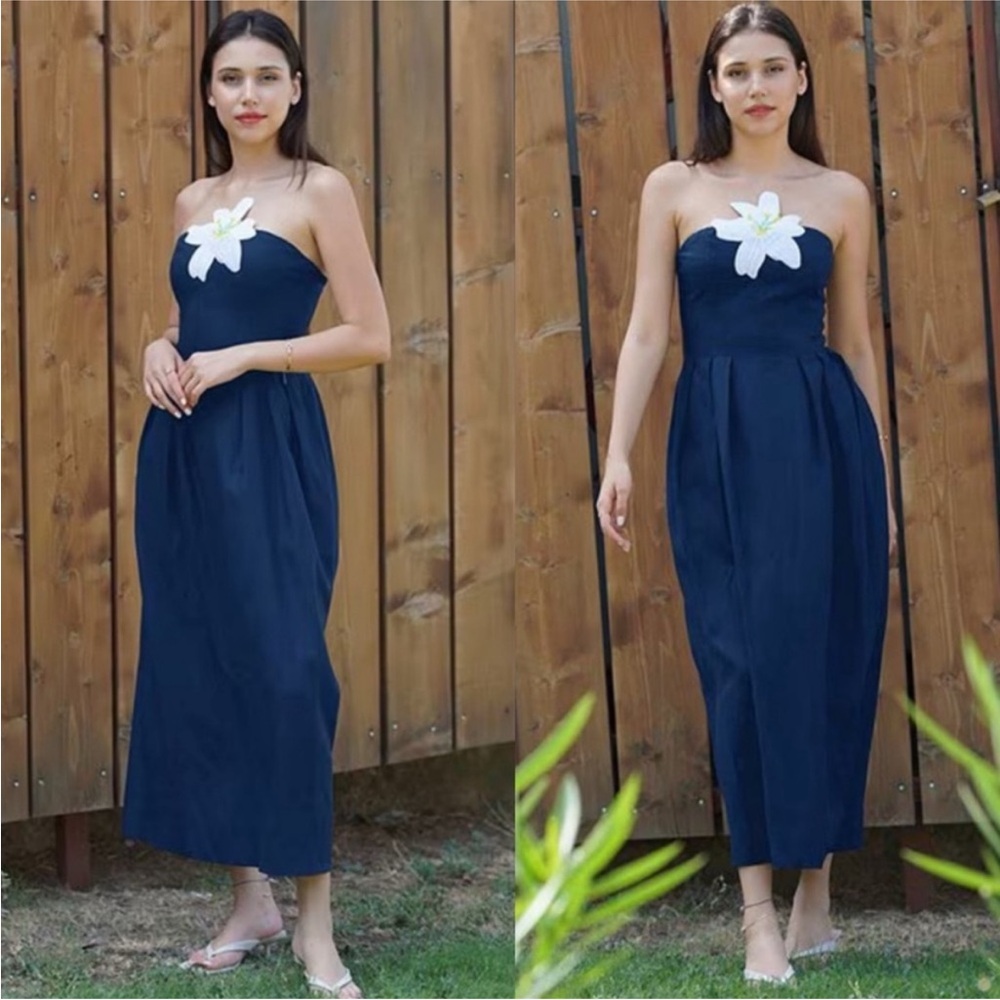 Fanm Mon Lorr Latrice Linen Midi Dress SZ L NWT - Picture 2 of 8